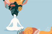Cartoon silhouette of a woman meditating